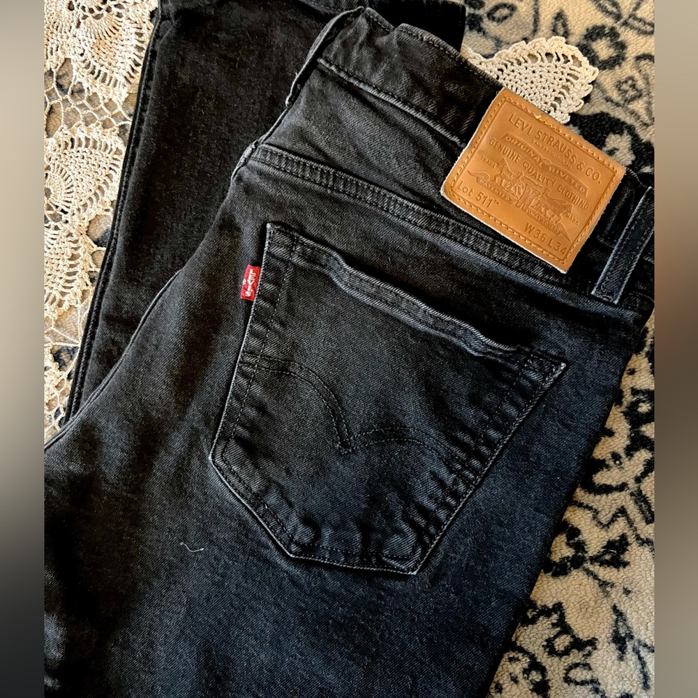 #19 Levi’s 511 Black Acid Wash “Not So Skinny” Skinny Fit Denim Jeans 36x34 - Picture 3 of 7